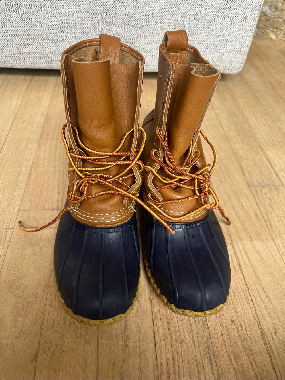 L.L. Bean Two-Tone Brown and Navy Waterproof Duck Boots